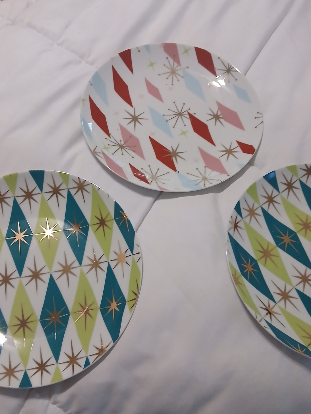 Retro Mid-Century Stylr Starburst Pattern Ceramic Plates - Set of 3